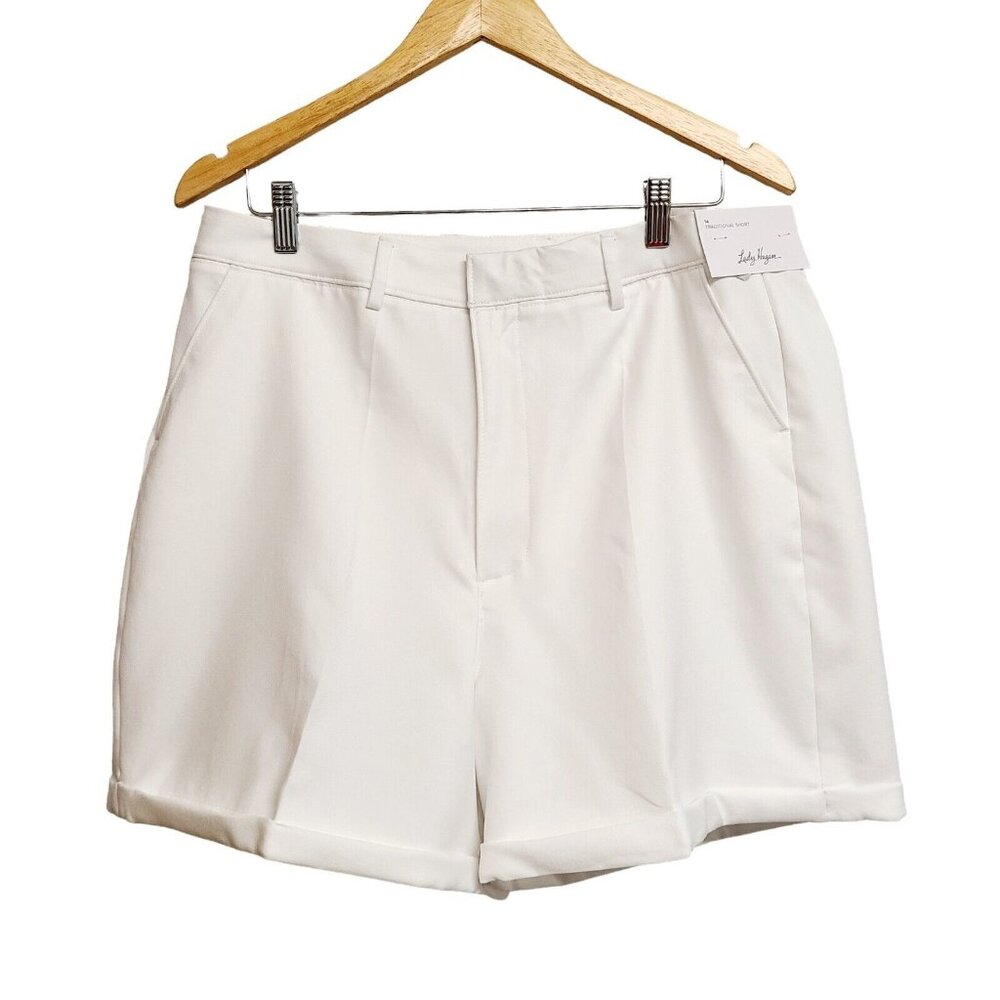 Lady Hagen Shorts Womens 14 White Flat Front Cuffed Tennis Prep Golf Nautical